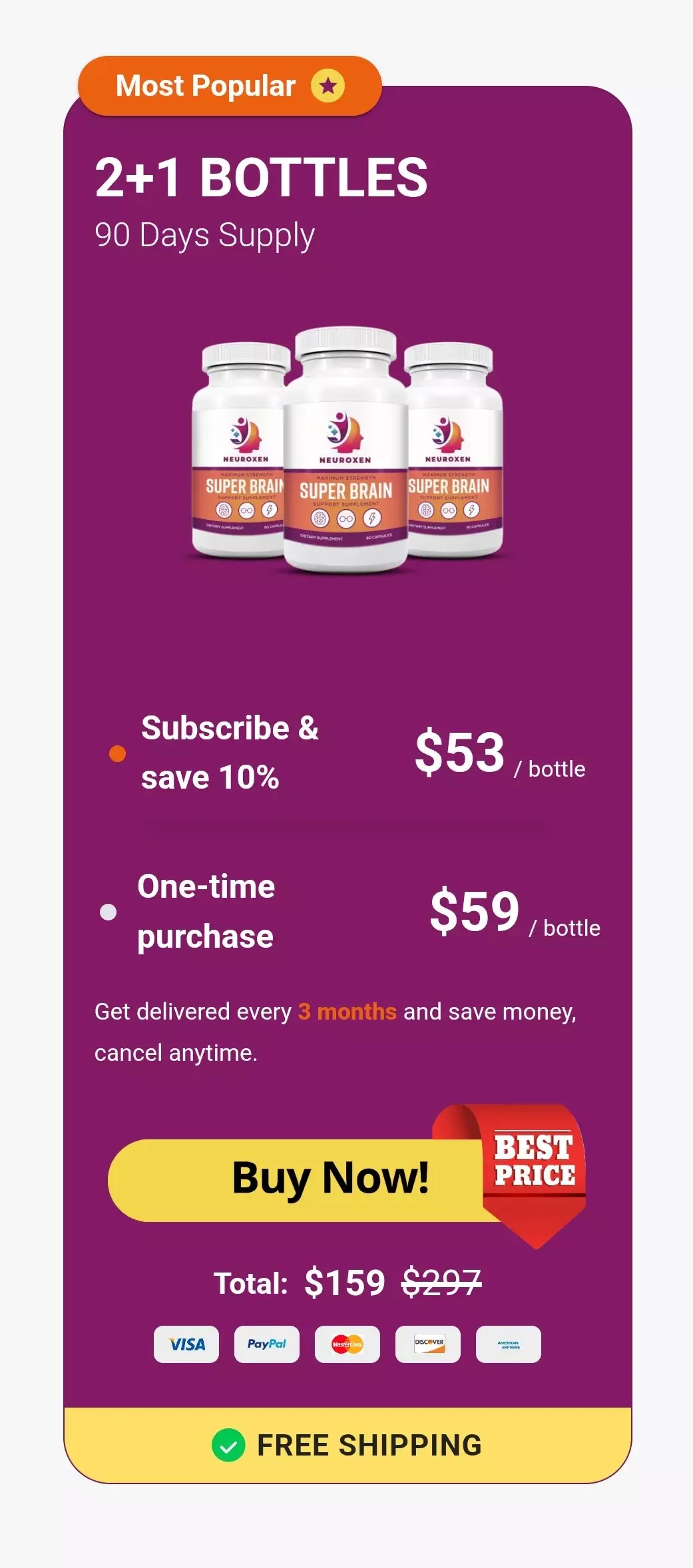 NeuroXen™ 3 bottles pricing